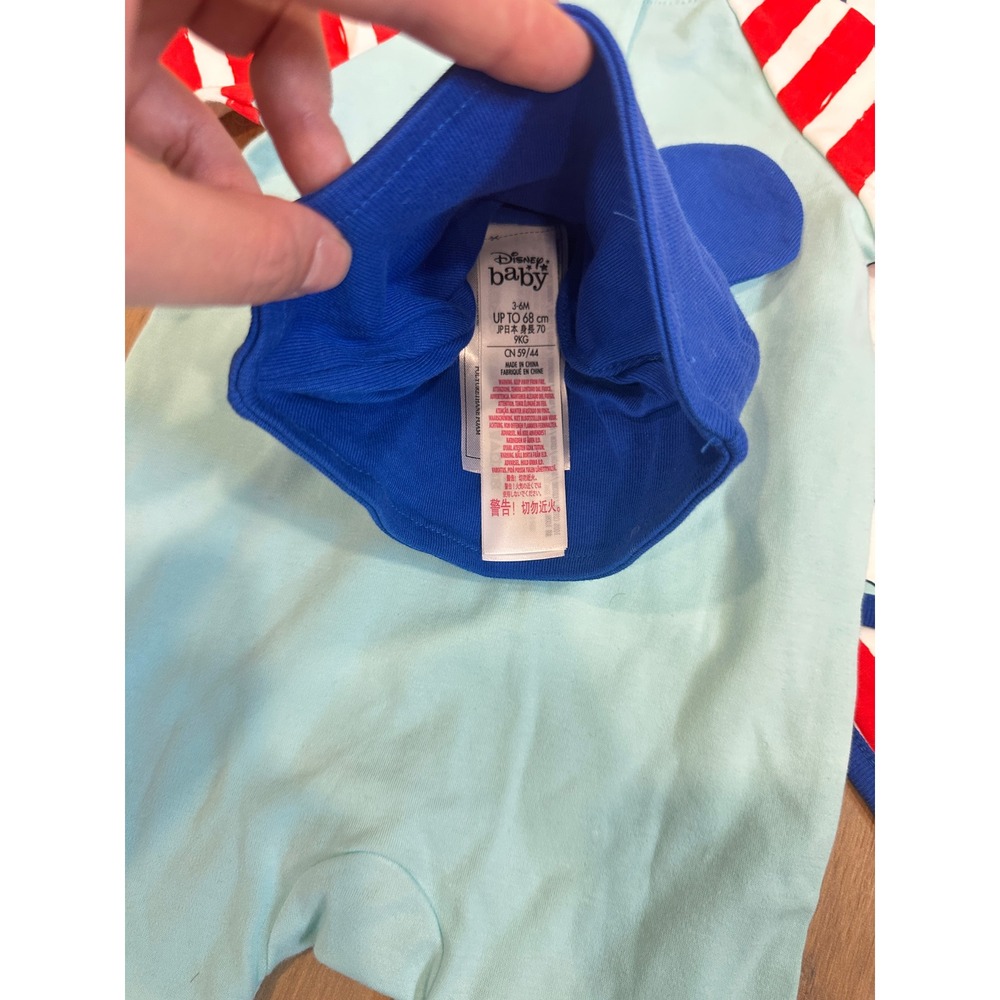 Disney Baby Boy Mickey Mouse Romper Hat and burp cloth Set 3-6 Months Blue Red - Picture 7 of 10